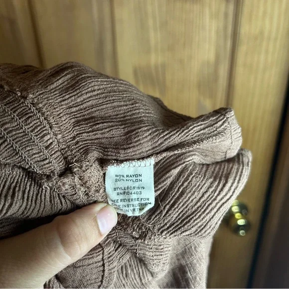 Mine Brown Smocked Peplum Blouse with Puff Sleeves - Picture 4 of 5